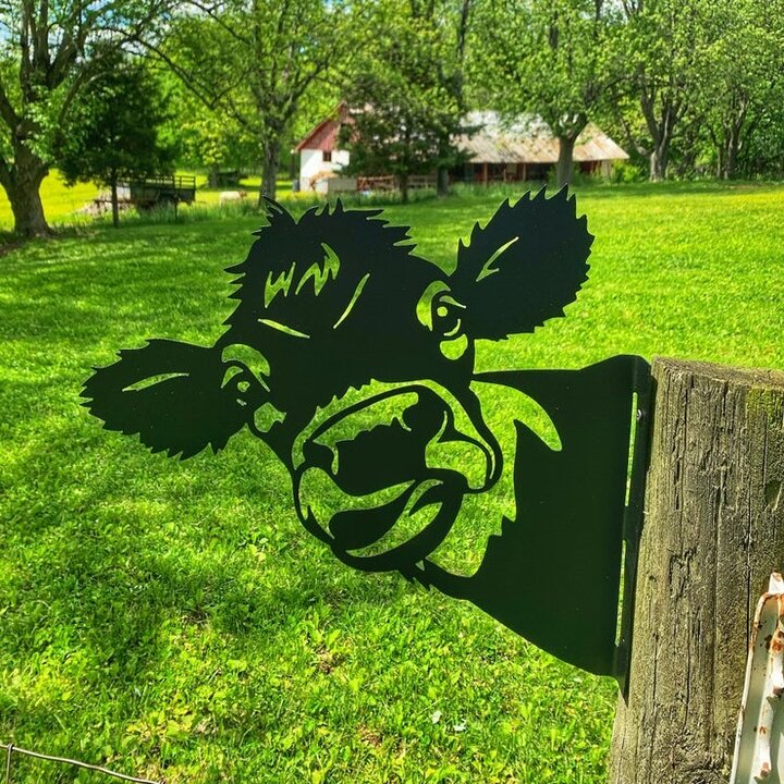 Metal Cow Yard Art Peeping Metal Garden Animal Sign