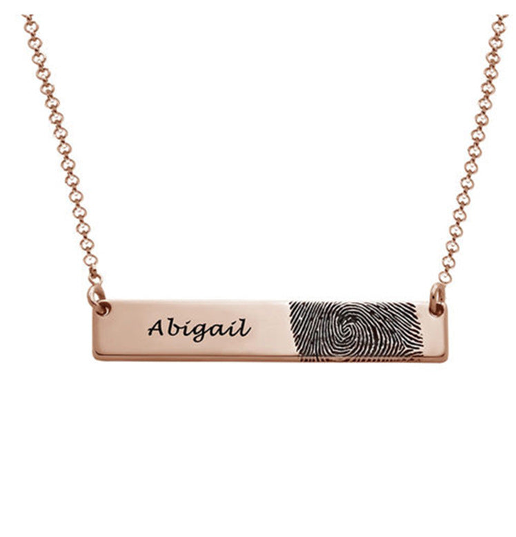 Custom S925 Silver Jewelry Horizontal Sign Necklace Personalized Engraved Letters Fingerprint Gift