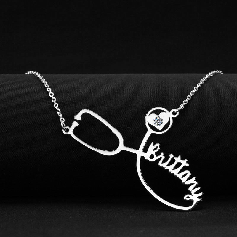 Stethoscope Name Necklace Stainless Steel Name Necklace