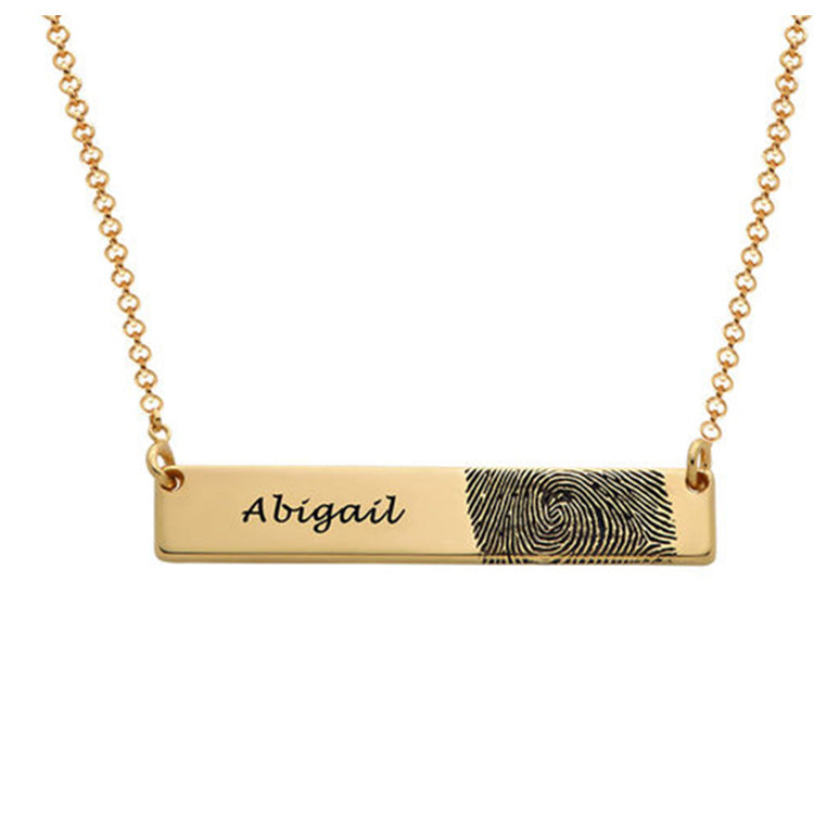 Custom S925 Silver Jewelry Horizontal Sign Necklace Personalized Engraved Letters Fingerprint Gift