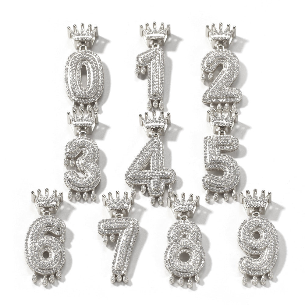 Custom Tiara Number Necklace Iced Out CZ Hip Hop Rope Chain Number Necklace