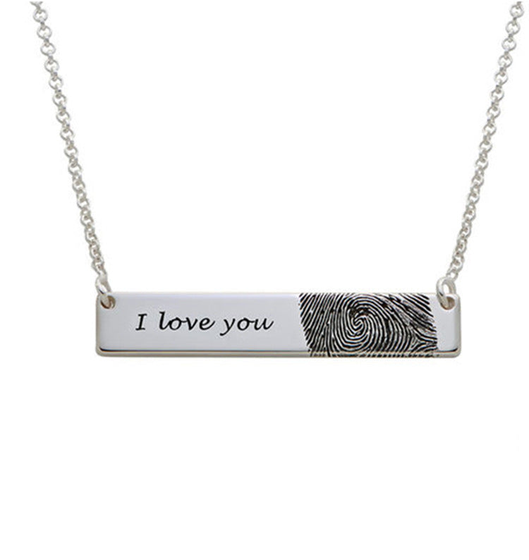 Custom S925 Silver Jewelry Horizontal Sign Necklace Personalized Engraved Letters Fingerprint Gift
