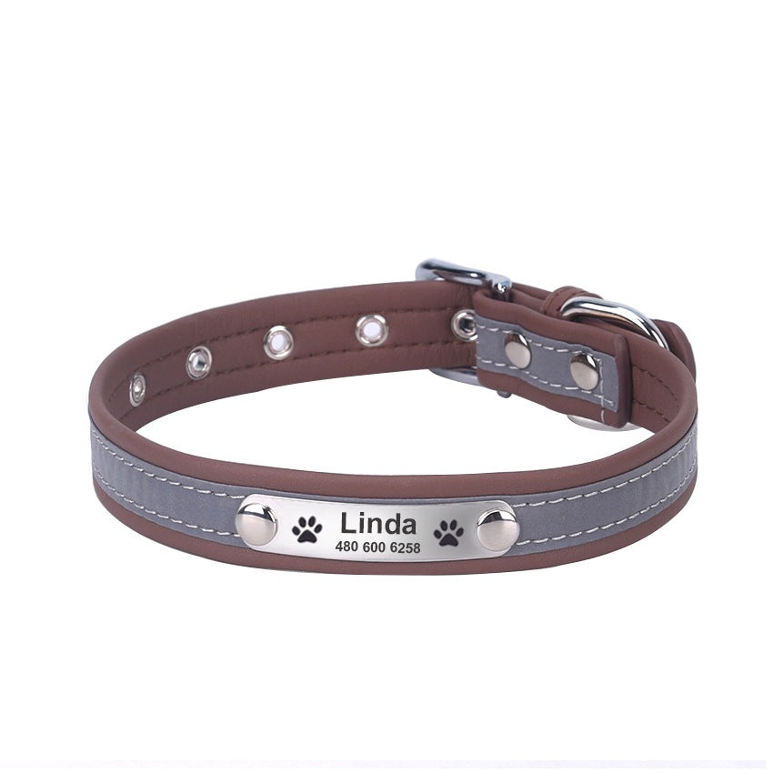 Custom Night Reflective Super Fiber Leather Dog Collar with Name Personalized Dog Collar