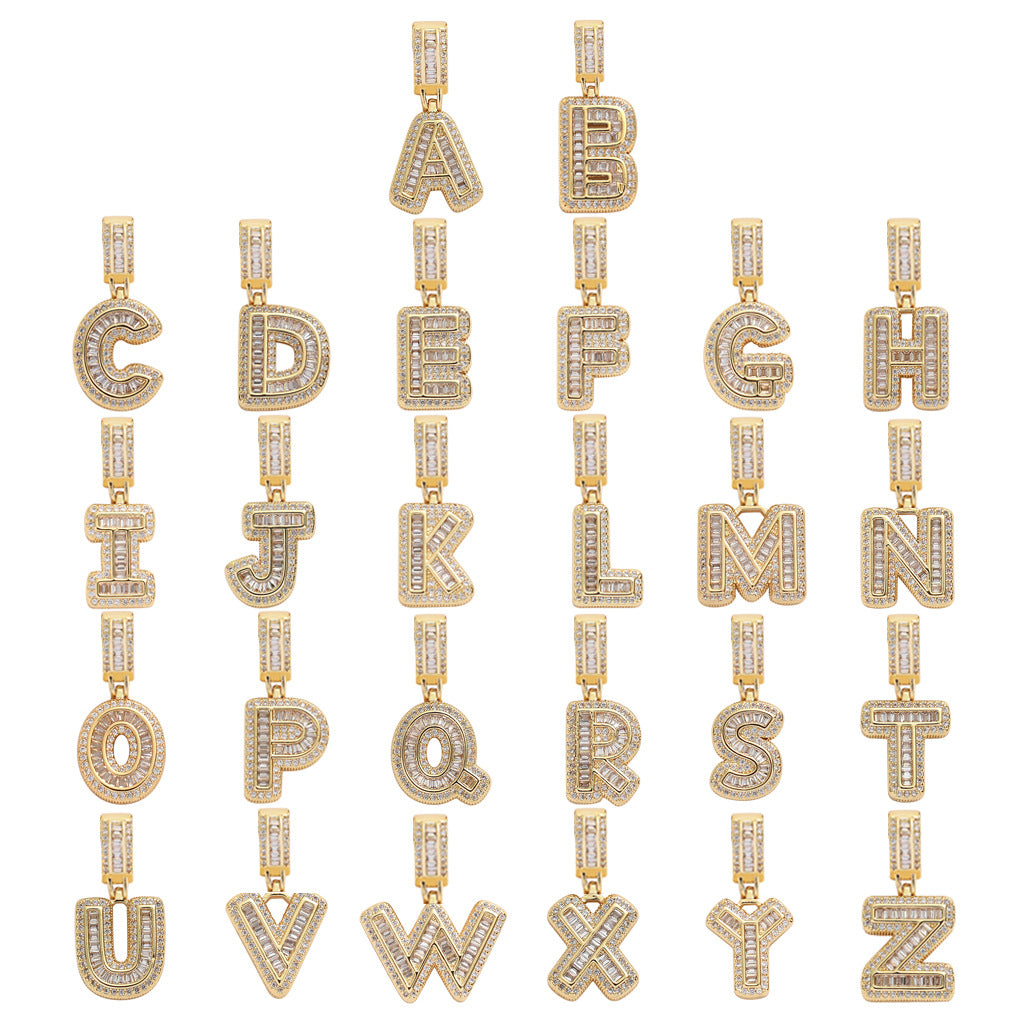 Micro-Set Zircon Gold Plated Name Necklace Rope Chain Name Necklace Gold