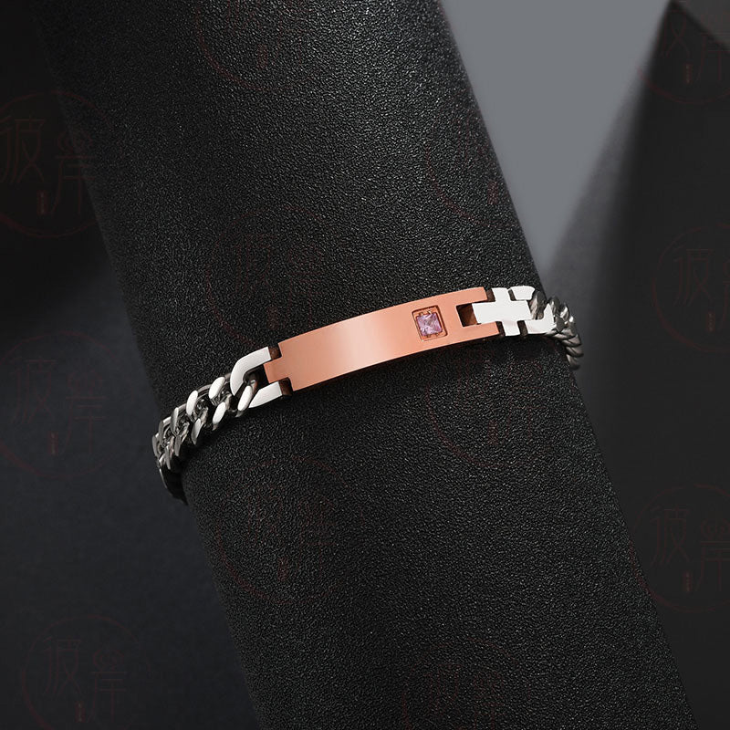 Customized Curved Plate With Diamonds Bracelet Personalized Valentine's Day Gift Couple Bracelet
