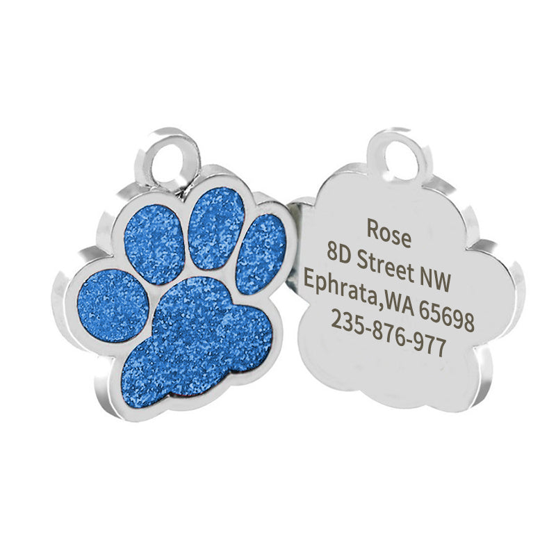 Custom Paw Shaped Glitter Dog Tag Personalized Name Tag for Pet
