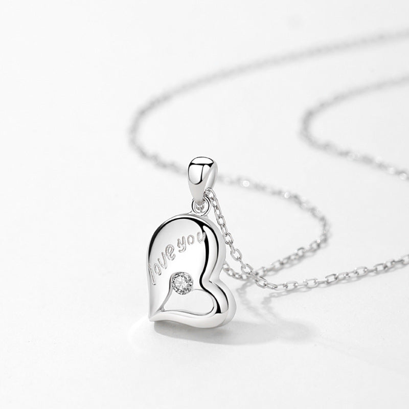 S925 Silver Heart To Heart Clavicle Chain Classic Couples Souvenir Necklace