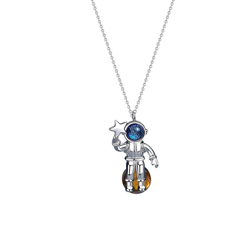 Custom Astronaut Picking Star Couple Necklace Personalized Inlaid Glazed Star Stone Jewelry