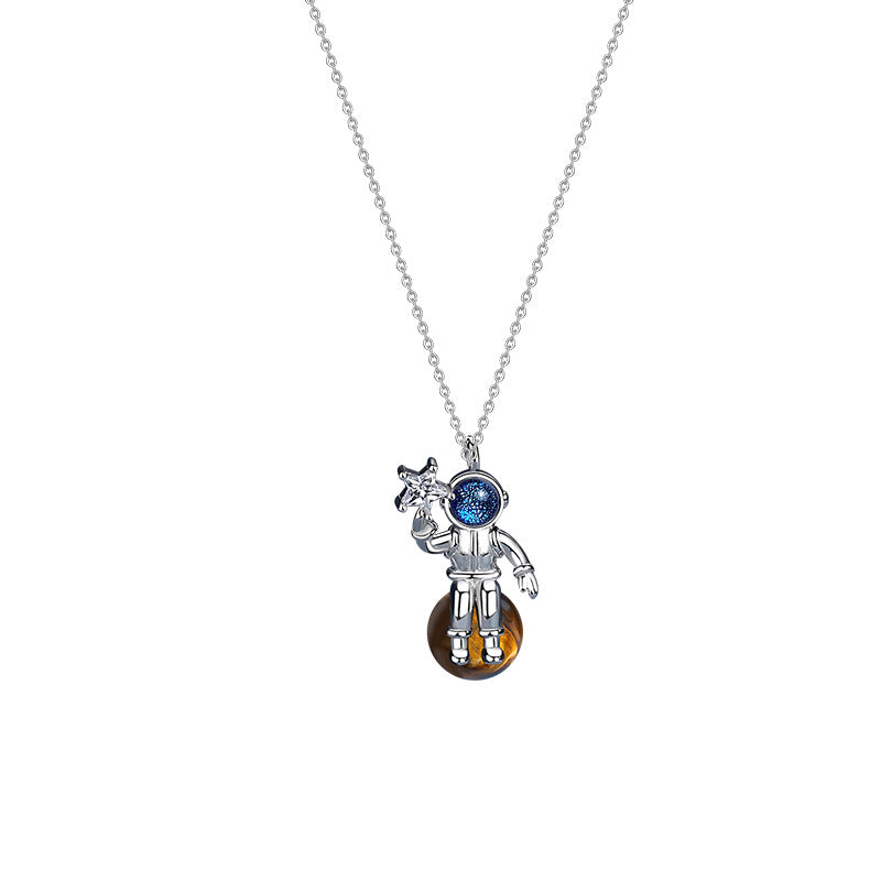 Custom Astronaut Picking Star Couple Necklace Personalized Inlaid Glazed Star Stone Jewelry
