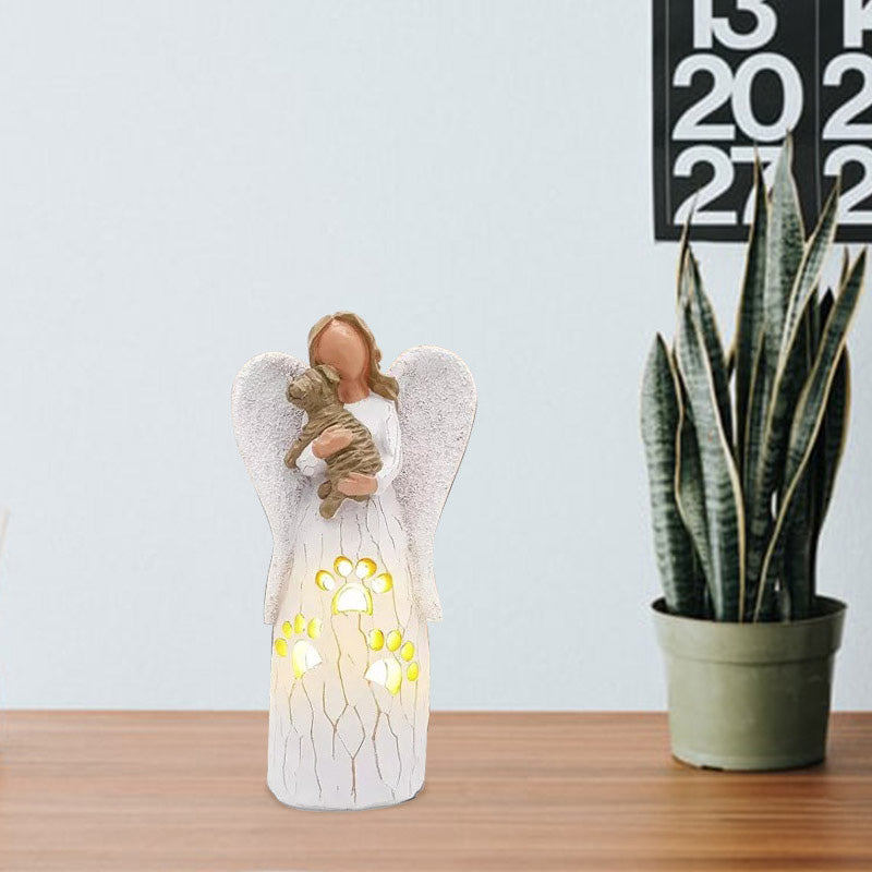Angel With Dog Candle Holder Guardian Angel Figurines