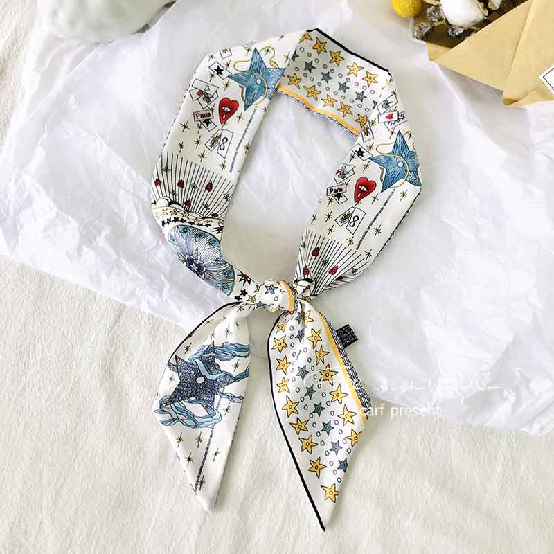Bag Handle Silk Scarf Tarot Printed Long Skinny Scarf