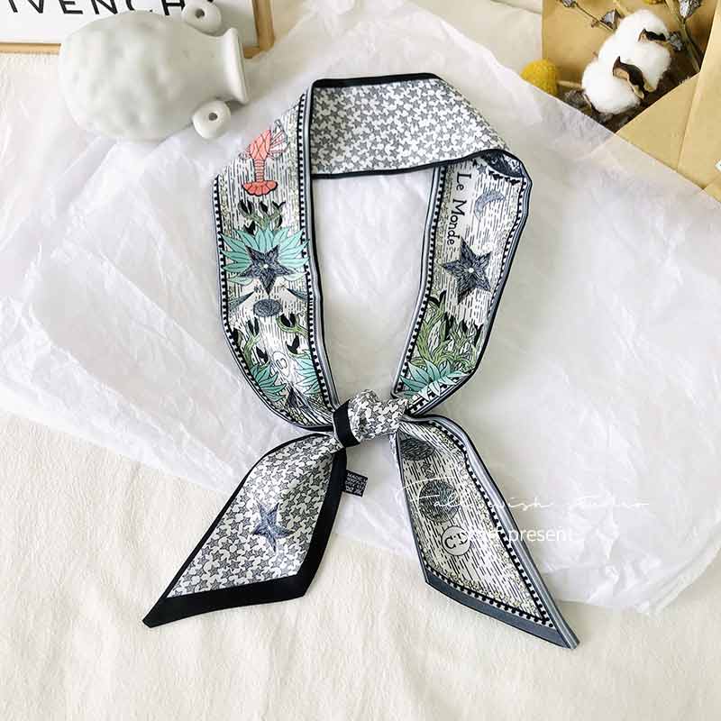 Bag Handle Silk Scarf Tarot Printed Long Skinny Scarf