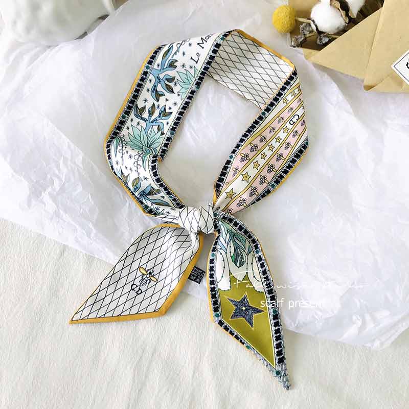 Bag Handle Silk Scarf Tarot Printed Long Skinny Scarf