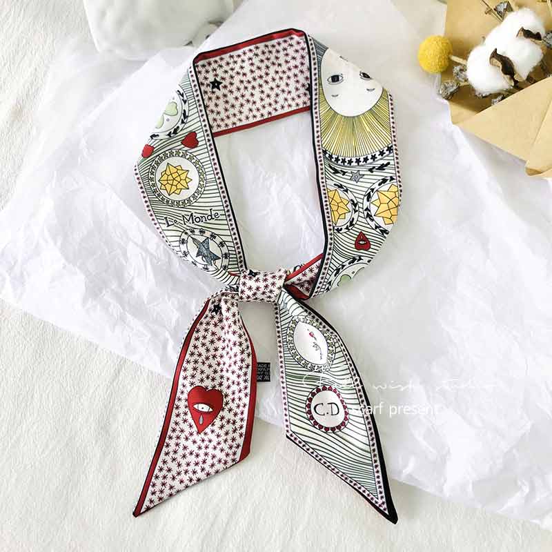 Bag Handle Silk Scarf Tarot Printed Long Skinny Scarf