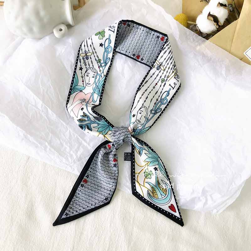 Bag Handle Silk Scarf Tarot Printed Long Skinny Scarf