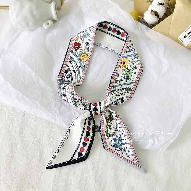 Bag Handle Silk Scarf Tarot Printed Long Skinny Scarf