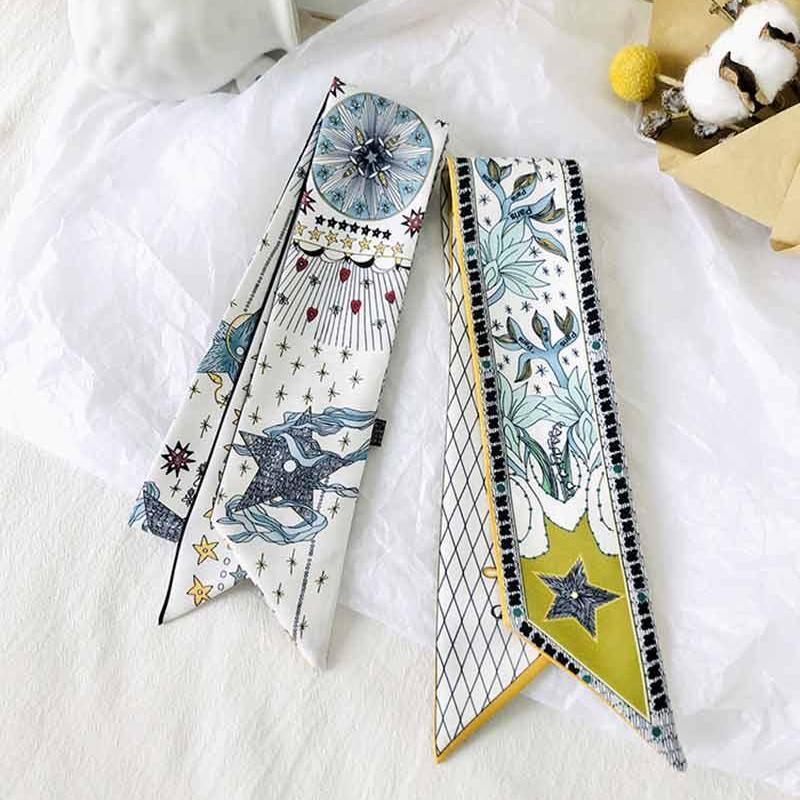 Bag Handle Silk Scarf Tarot Printed Long Skinny Scarf