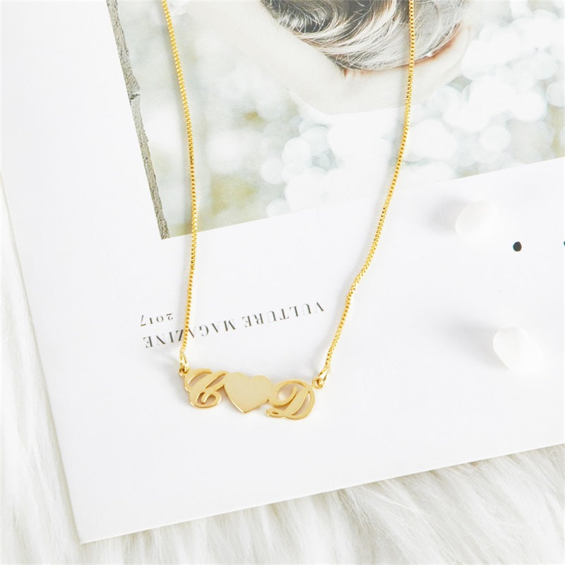 C "Heart" D Letter Name Necklace Personalized Initial Name Necklace