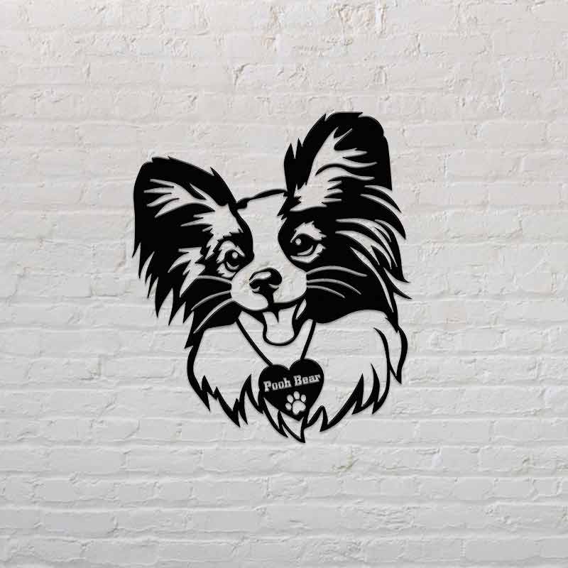 Cat Portrait Custom Papillon Cat With Name Metal Sign