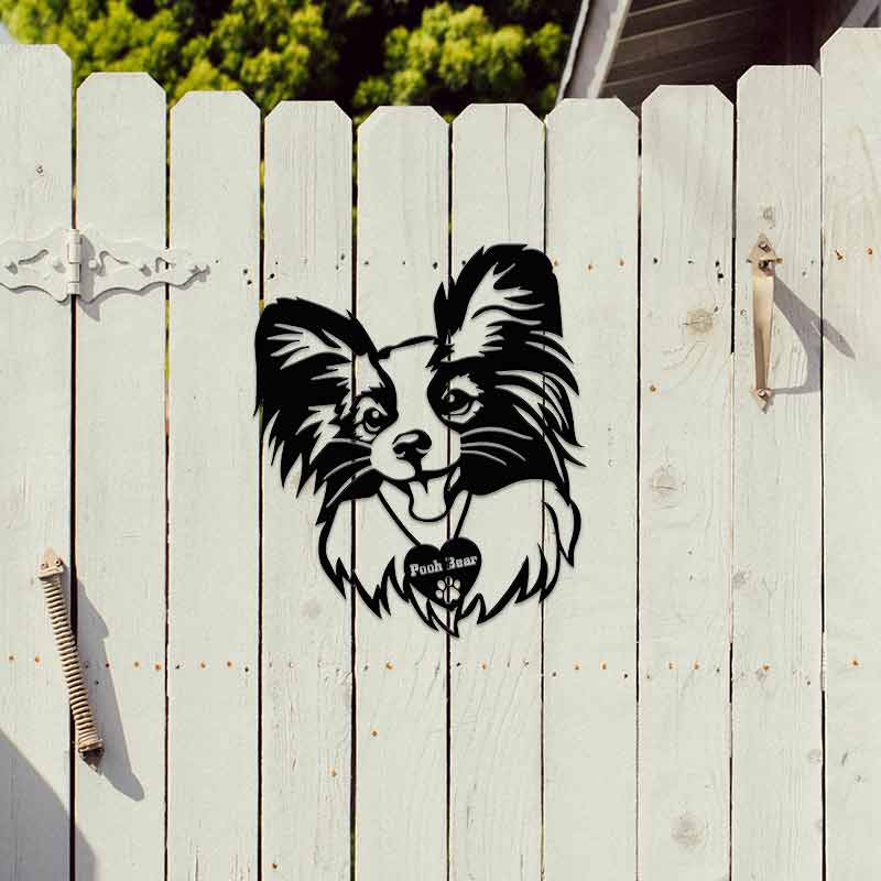 Cat Portrait Custom Papillon Cat With Name Metal Sign