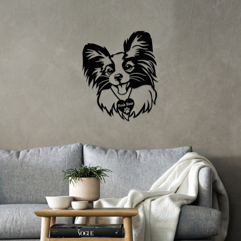 Cat Portrait Custom Papillon Cat With Name Metal Sign