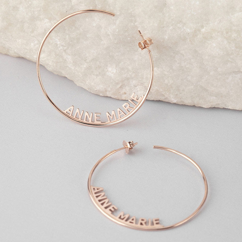Custom Large Hoop Name Earrings Personalized C-shaped Statement Hoop Earrings
