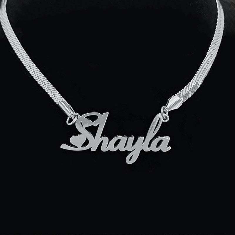 Custom Name Snake Chain Pendant Personalized Herringbone Necklace Name Gold Jewelry