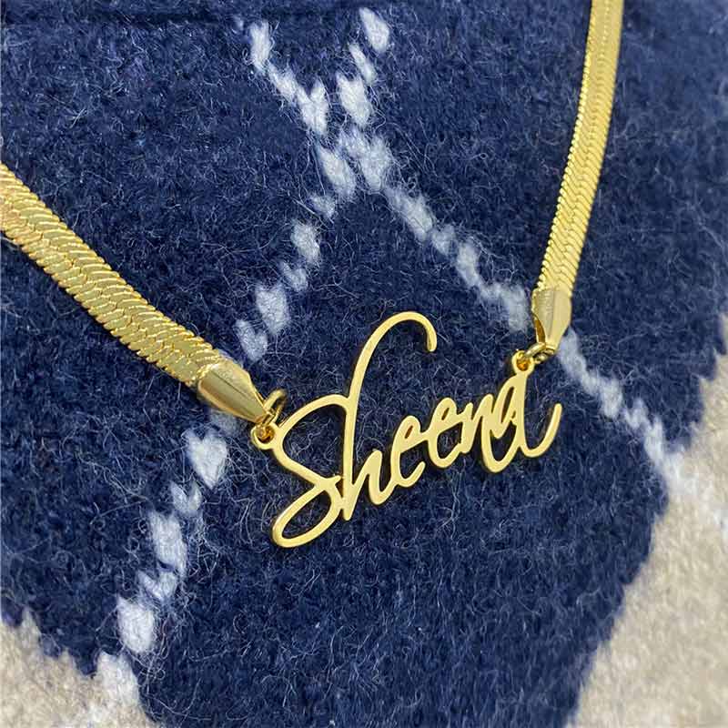 Custom Name Snake Chain Pendant Personalized Herringbone Necklace Name Gold Jewelry