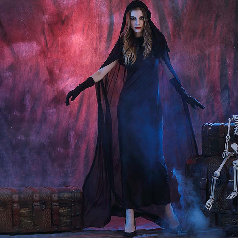 Goth Halloween Costumes Scary Bride Cloak Witch Dress