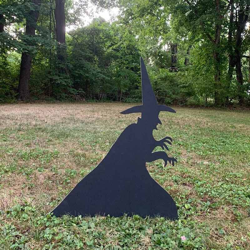 Halloween Silhouette Spooky Witch with Cats Yard Art