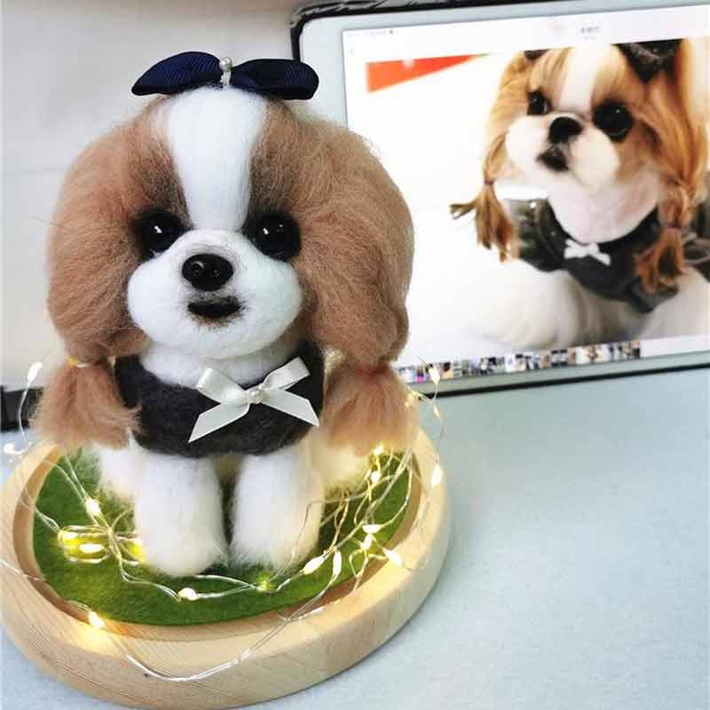 Needle Felting Dog Micro Landscape With Cover Protection