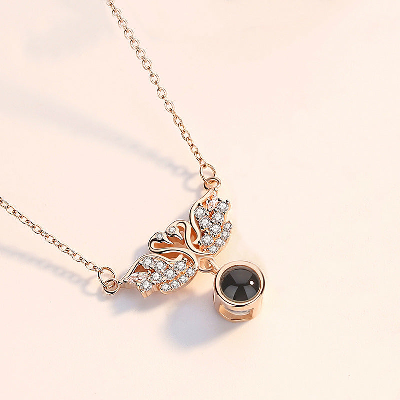 Double Swan Projection Photo Necklace Personalized Memorial Necklace