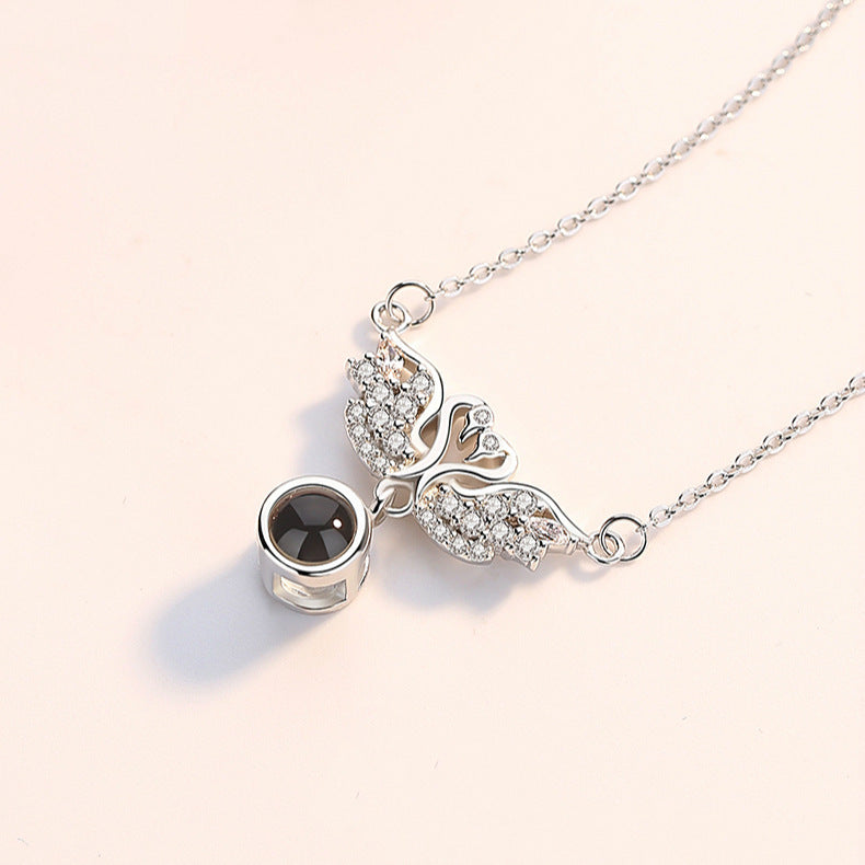 Double Swan Projection Photo Necklace Personalized Memorial Necklace