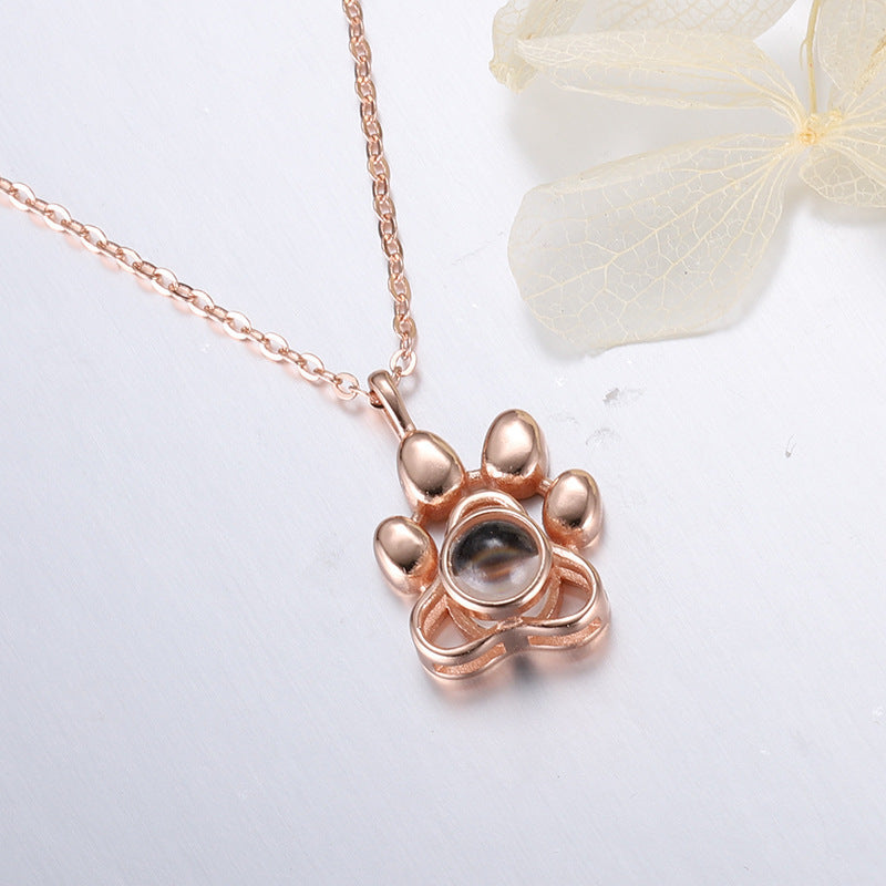Puppy Paw Custom Photo Projection Necklace Locket with Picture Inside
