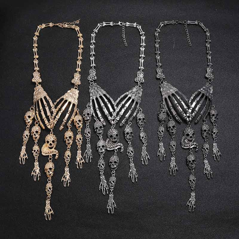 Skeleton Hand Necklace Punk Ghost Long Chain Alloy Choker