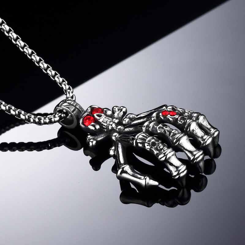 Skull Pendant Skeleton Ghost Hand Motorcycle Necklace