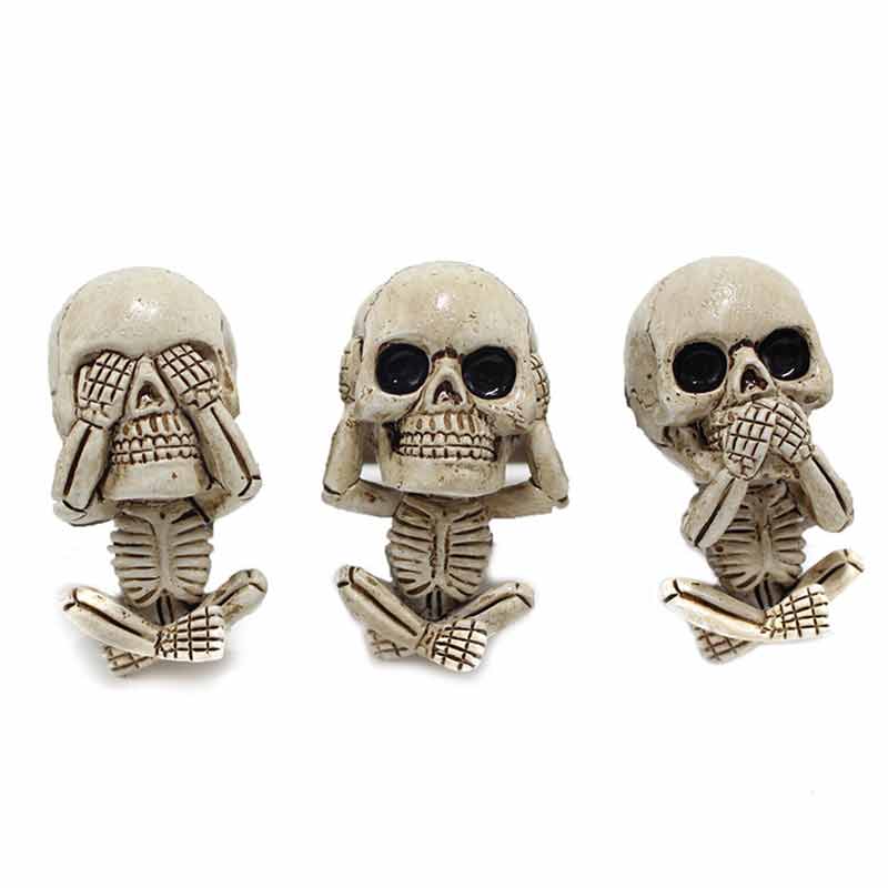 Skull Sculpture Evil Skeleton Set of 3 With Scent Tab