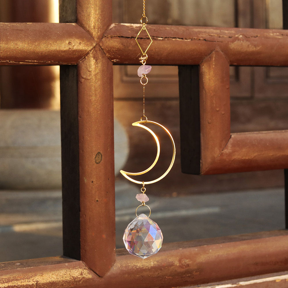Sparkling Glass Charm AB Coating Suncatchers Lunar Hanging Ornament