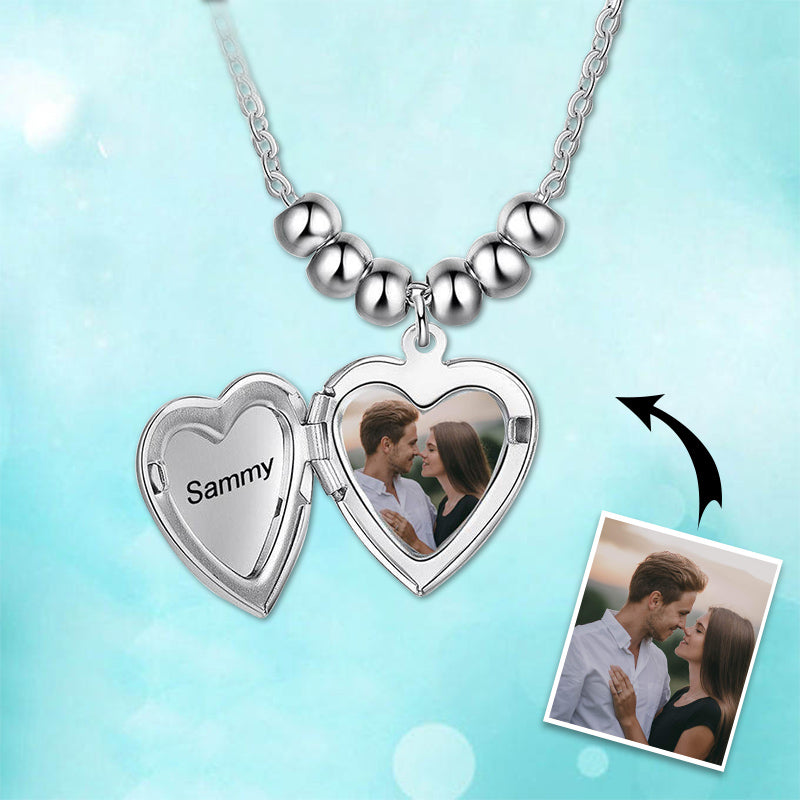 Custom Heart Shaped Locket Necklace with Engraved Name Pendant Beads Chain