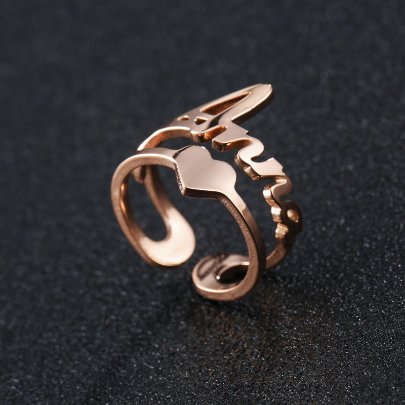 Dual-Layer Name Ring Custom Name Ring Name & Heart Ring Custom Gold Ring