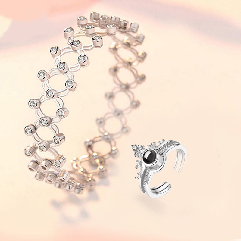 Custom Photo Nano Engraving Ring Tiara Retractable Bracelet Magical Cube Jewelry Box Set Gift Combo