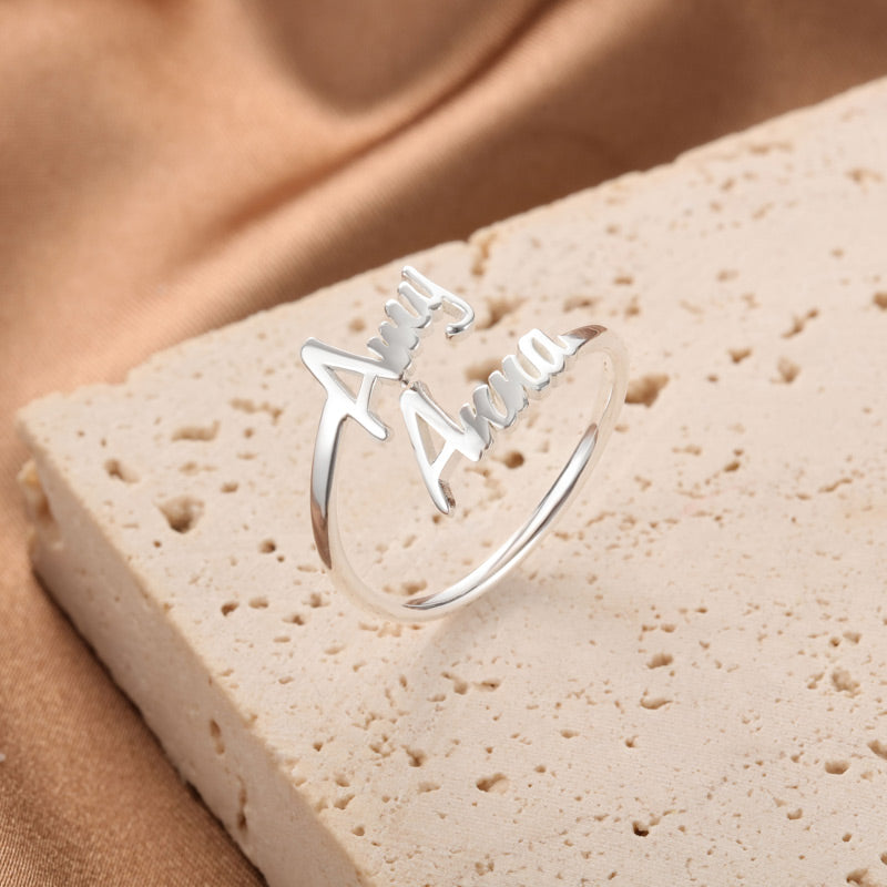 Double Name Ring Custom Engagement Rings Engraved Rings for Women