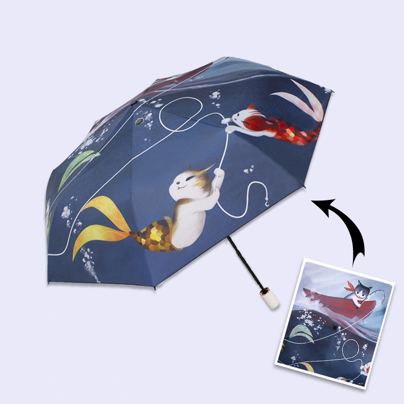 Custom Photo Umbrella 3 Folding Automatic Open & Close UV Umbrella Interior/Outside Printing