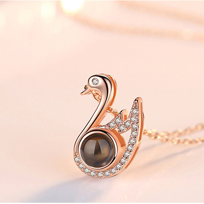 Custom Photo Projection Necklace Swan Pendant Personalized Jewelry Nano Engraving Pendant