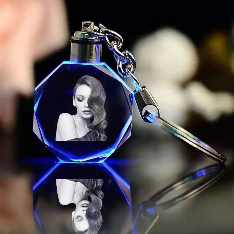 Personalized Photo Keychains LED Crystal Key Charm