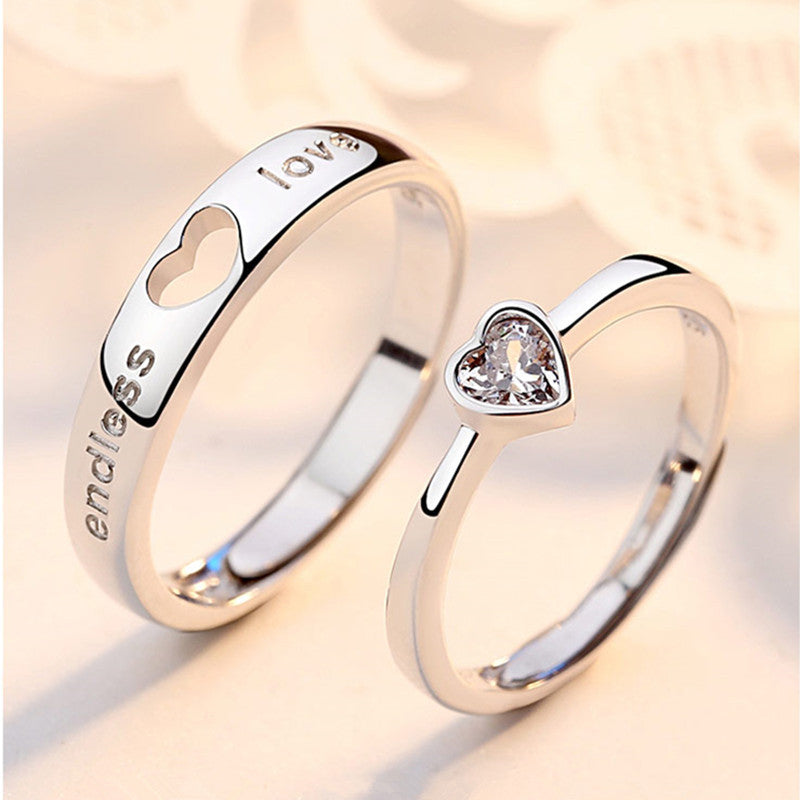 Custom S925 Silver with Heart Shaped Ring Personalized Luxury Couple Ring