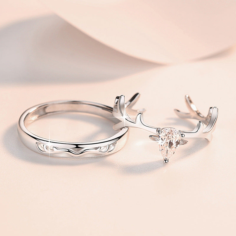 Customized Pair Of Deer Antler Wedding Rings Personalized Minimalist Elk Antler Band Ring