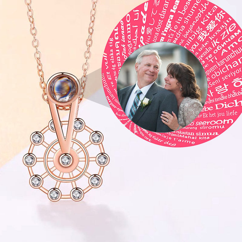 Custom White Diamonds Projection Necklace Personalized Ferris Wheel Pendant Jewelry