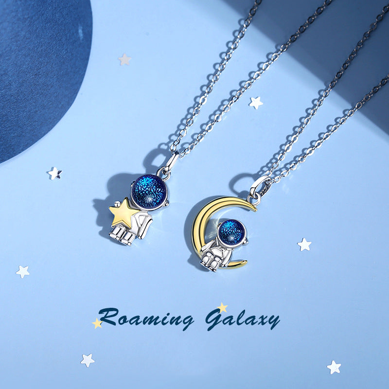 925s Astronaut Matching Couple Necklaces for Space Fans
