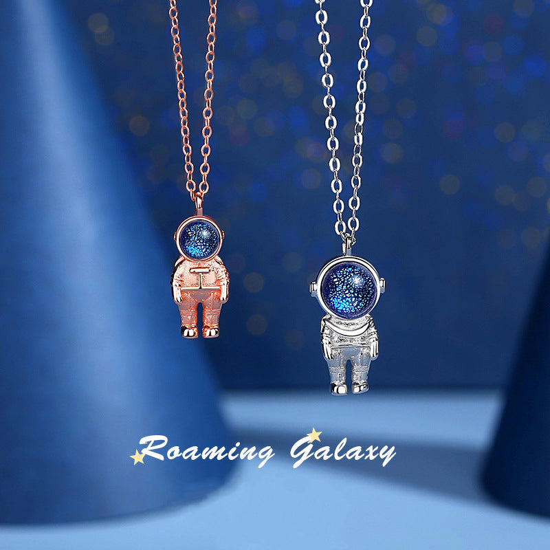 Custom Astronaut Couple Necklace Personalized With Glazed Star Stone Jewelry